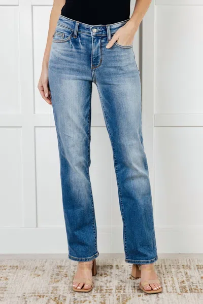 Judy Blue Vintage Wash Thermal Straight Jean In Medium Wash In Multi