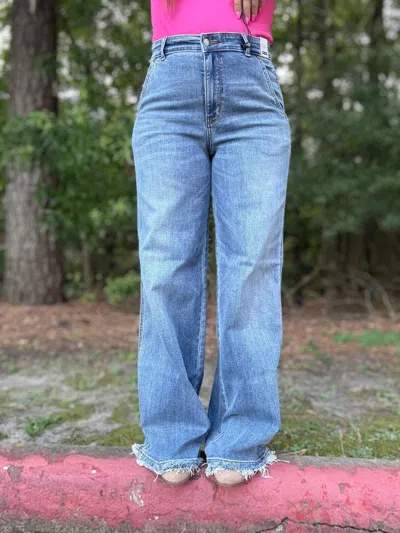 Judy Blue Waisted Wide Fit Denim Jeans In Medium Wash In Multi