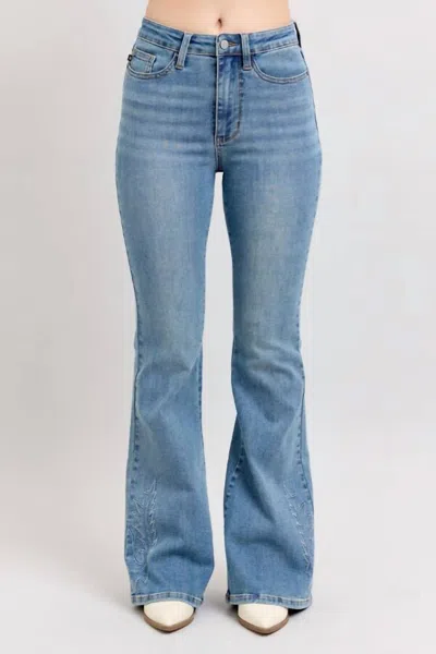 Judy Blue Western Embroidery Detail Flare Jeans In Blue