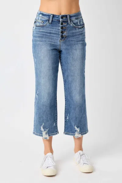 Judy Blue Wide Leg Crop Jeans In Medium Wash In Multi