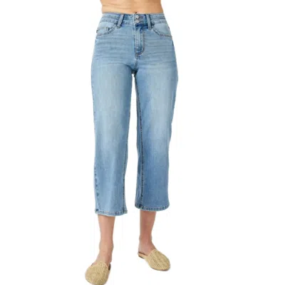 Judy Blue Wide Leg Cropped Jeans In Med Blue