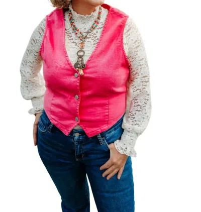 Judy Blue Wildflowers & Wild Horses Vest In Hot Pink