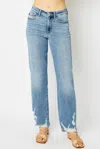 JUDY BLUE WOMEN'S ANKLE DISTRESSING STRAIGHT JEANS IN BLUE