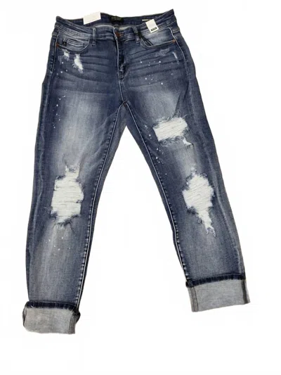 Judy Blue Women's Boyfriend Fit Splash Jeans In Black In Blue