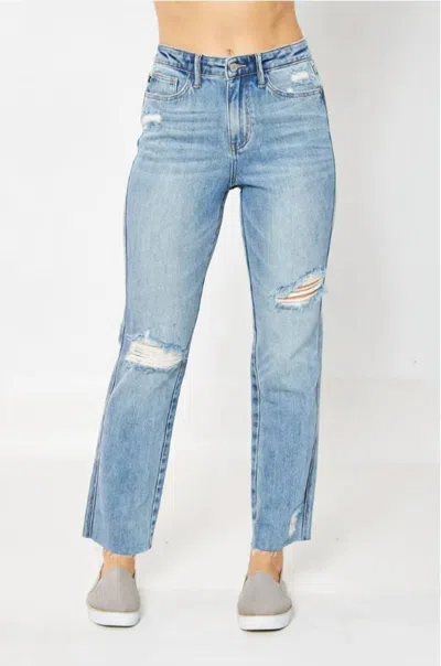 Judy Blue Women's Bryant High Waist Rigid Magic Destroy Straight Jeans In Blue In Black