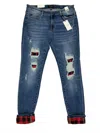 Judy Blue Women's Buffalo Plaid Patch Distressed Skinny Jeans In Blue In Blue