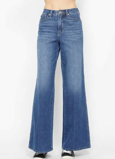 Judy Blue Women's Chrissa Tummy Control Retro Wide Leg Jeans In Blue