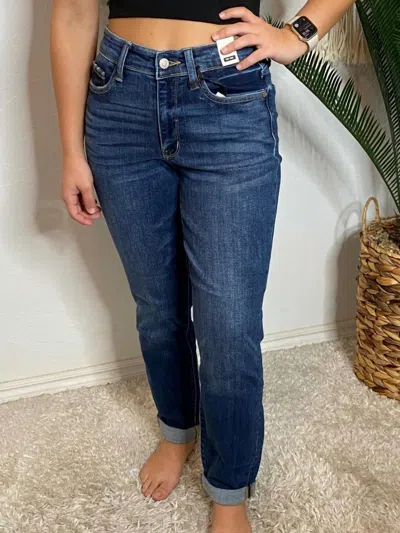 Judy Blue Women's Cuffed Boyfriend Jeans In Blue