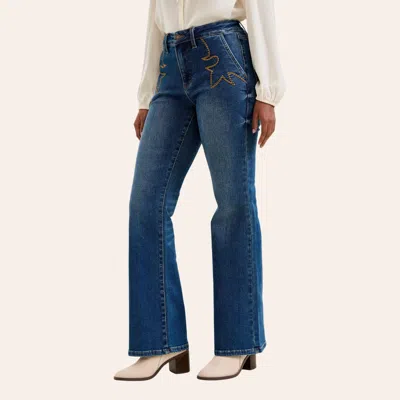 Judy Blue Women's Daisy Dark Wash Stitched Pocket Bootcut Jeans In Stonewash Blue