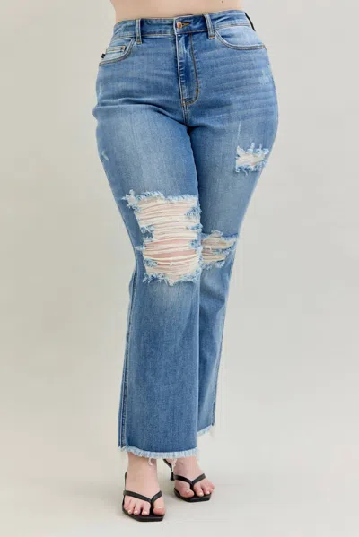 Judy Blue Women's Destroyed Fray Bootcut Jeans In Blue
