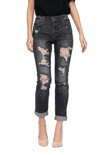 Judy Blue Women's Destructed Boyfriend Jean In Black Wash In Blue