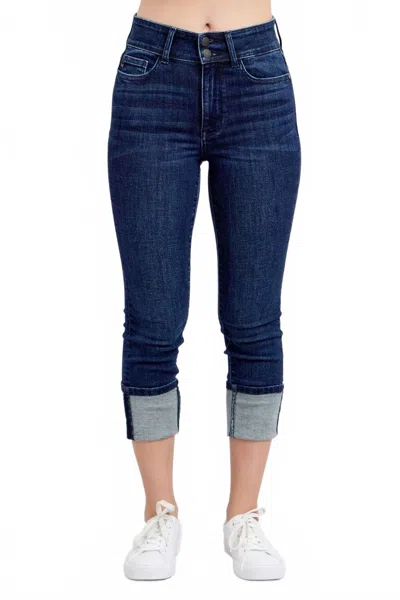 Judy Blue Women's Ella Double Waist Cuff Capri Jeans In Dark Blue