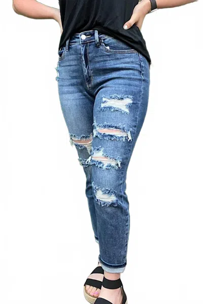 Judy Blue Women's Emily Distressed Boyfriend Jeans In Blue In Pattern