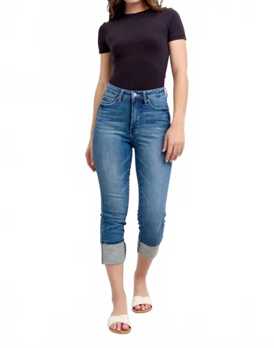Judy Blue Women's Eva Tummy Control Cuff Capri Jeans In Blue