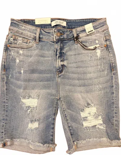 Judy Blue Women's Feisty Mamacita Destroyed Bermuda Shorts In Light Wash Blue