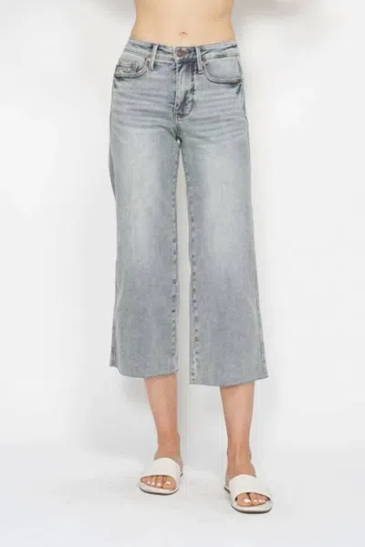 Judy Blue Women's Felicity Tummy Control Wide Leg Crop Jean In Light Wash In Grey