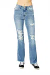 Judy Blue High Waist Destroy Fray Hem Bootcut Jean In Medium Wash In Blue