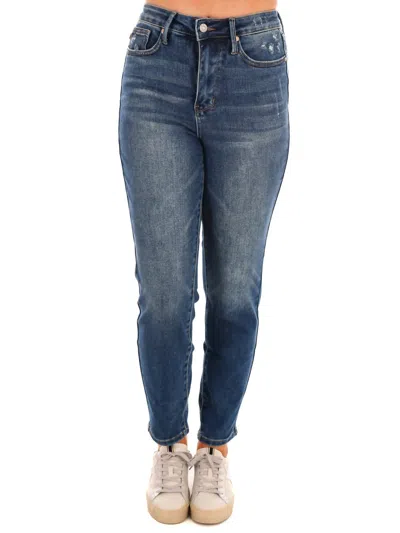 Judy Blue Women's Happy Together Tummy Control Slim Jeans In Dark In Blue