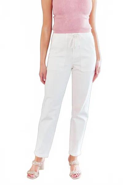 Judy Blue Women's High Rise Denim Drawstring Waistband Jogger In Ecru In White