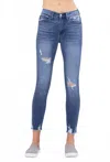 Judy Blue High Rise Destroyed Hem Skinny Jeans In Medium Wash In Blue