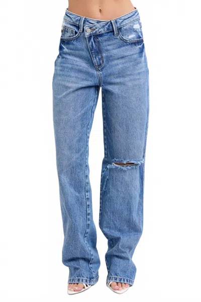 Judy Blue Women's High Rise Rigid Magic Criss Cross Waistband Straight Jeans In Blue