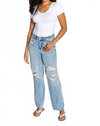 Judy Blue Women's High Rise Rigid Magic Destroyed Straight Jeans In Blue