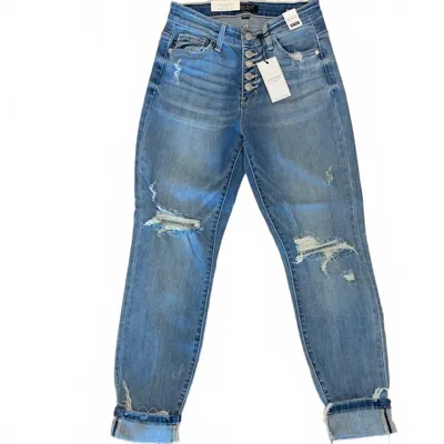 Judy Blue Women's High Waist Boyfriend Buttonfly Jeans In Light Blue