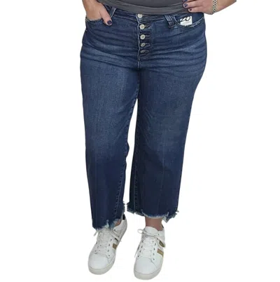Judy Blue Women's High Waist Button Fly Distressed Hem Crop Jeans In Blue In Animal Print