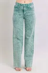 Judy Blue Women's High Waist Dad Jeans In Sea Green Acid Wash In Blue