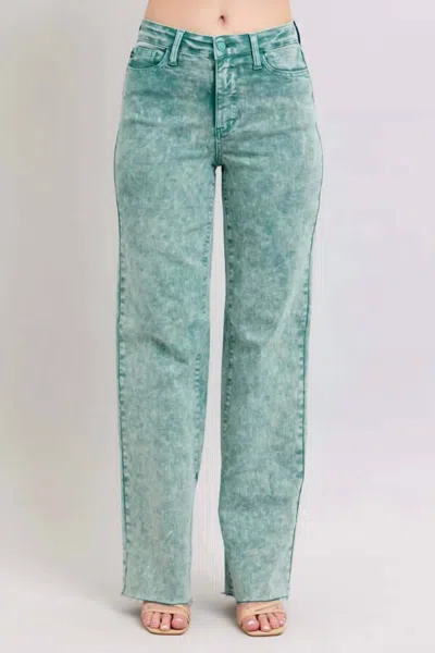 Judy Blue Women's High Waist Dad Jeans In Sea Green Acid Wash In Blue