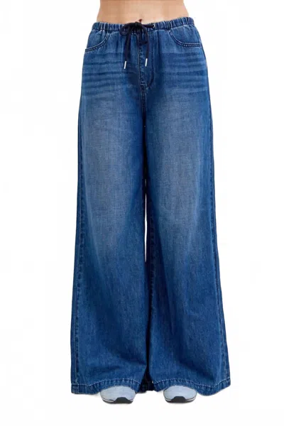Judy Blue Women's High Waist Featherweight Palazzo Fit Jeans In Medium Dark Stone Wash In Blue