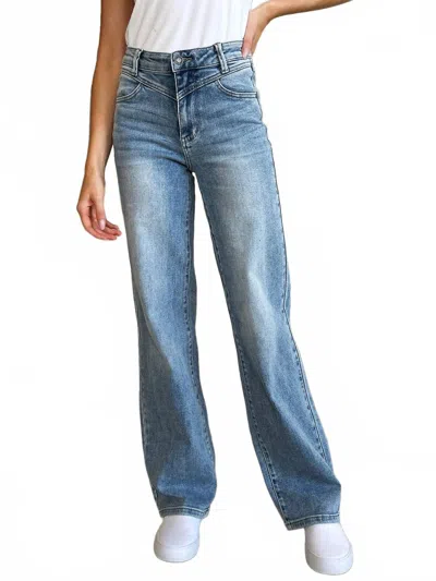 Judy Blue Women's High Waist Front Yoke Retro Wide Leg Jeans In Medium In Blue