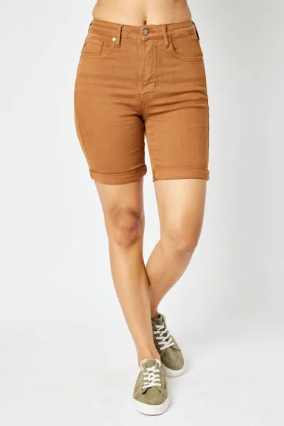 Judy Blue Women's High Waist Tummy Control Bermuda Shorts In Brown