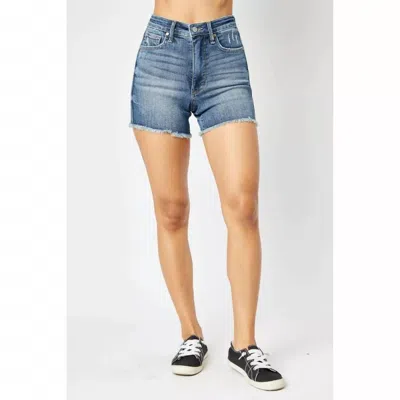 Judy Blue Women's High Waist Tummy Control Fray Hem Shorts In Medium Wash Blue