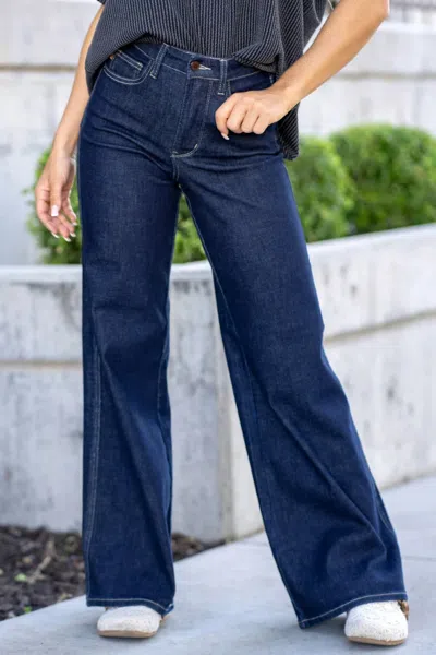 Judy Blue Women's High Waist Tummy Control Retro Wide Leg Dark Denim Jean In Midnight Dark In Blue