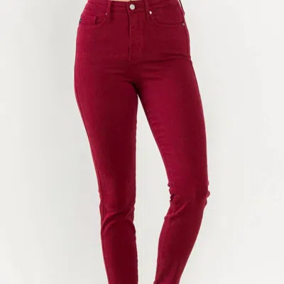 Judy Blue High Rise Control Top Garment Dyed Skinny Jeans In Red