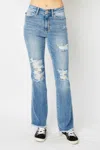Judy Blue High Waist Destroy Fray Hem Bootcut Jean In Medium Wash