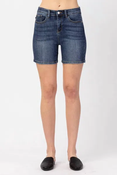 Judy Blue Women's Hi-rise Mid Length Shorts In Dark Blue