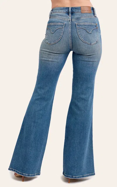 Judy Blue Women's Light Wash Mid Rise Tummy Control Vintage Flare Jeans In Pink