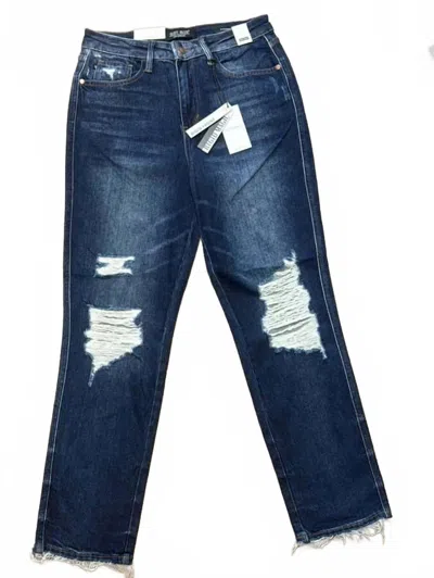 Judy Blue Women's Magic Rigid Destroyed Knee Straight Jeans In Blue