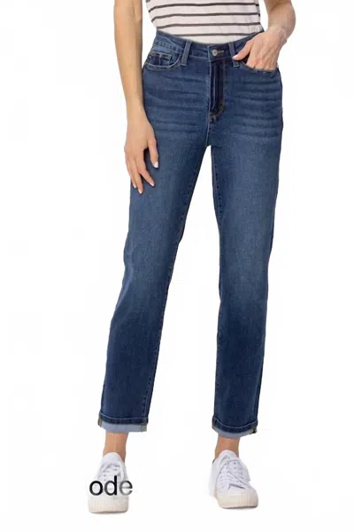 Judy Blue Women's Meg Cool Denim Cuffed Boyfriend Jeans In Dark Wash In Blue