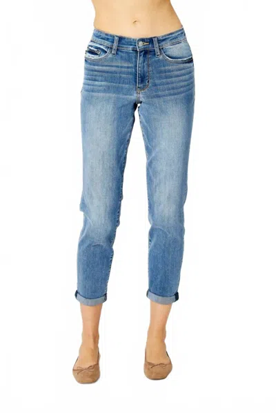 Judy Blue Keep It Cuff Midrise Jeans In Medium Wash In Blue