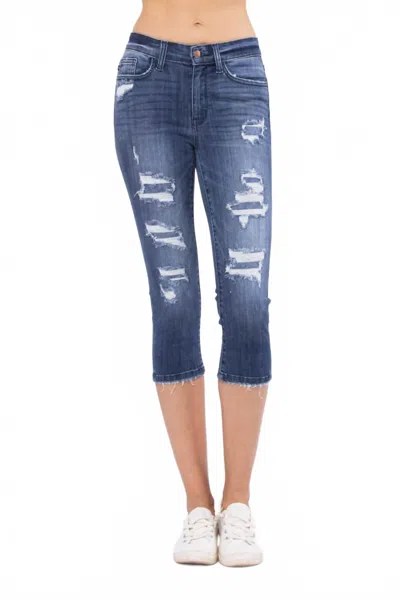 Judy Blue Women's Patch Capris In Blue