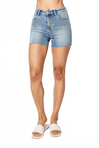 Judy Blue Rhinestone Embellishment Cut Off Shorts In Blue