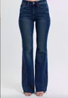 Judy Blue Women's Rhinestone Side Panel Flare Jeans In Blue In Blue