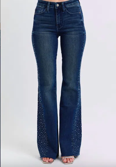 Judy Blue Women's Rhinestone Side Panel Flare Jeans In Blue