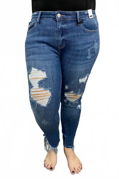 Judy Blue Women's Samantha Asymmetric Frayed Hem Skinny Jeans In Blue In Pink