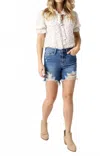 Judy Blue Midrise Destroyed Frayed Hem Shorts In Blue In Blue