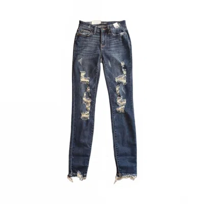 Judy Blue Women's Skinny Fit Frayed Hem Jeans In Medium Blue