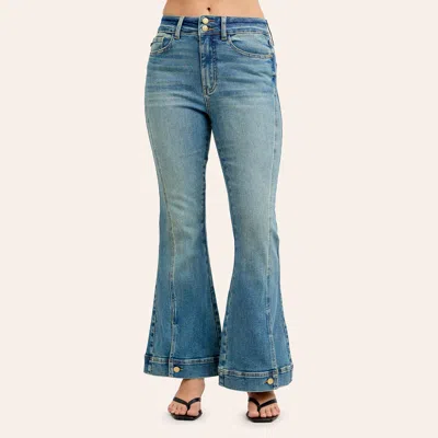 Judy Blue Women's Vintage Medium Wash High Rise Button Hem Flare Jeans In Blue